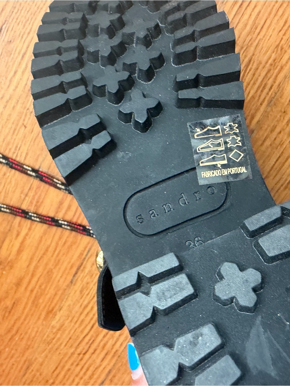 Sandro Black Lug-Sole Boots with Red-Accent Laces - Picture 4 of 4